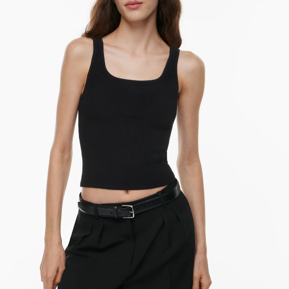 ARITZIA BABATON Sculpt Knit Squareneck Ribbed Tank Top Black and White in Small - Picture 8 of 9